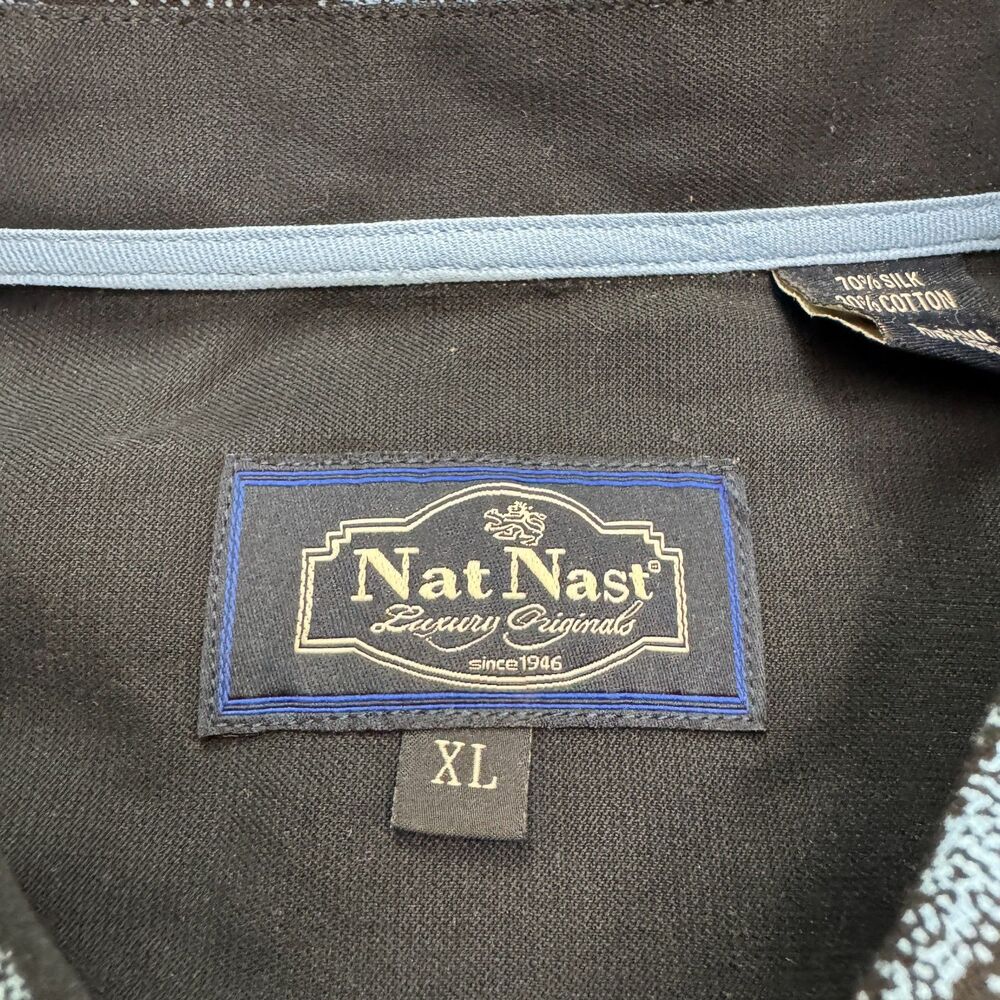 Nat Nast Luxury Originals Silk Cotton Button Down Shirt Men XL Blue Black Floral - Picture 3 of 13